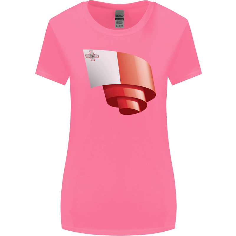 Curled Malta Flag Maltese Day Football Womens Wider Cut T-Shirt Azalea
