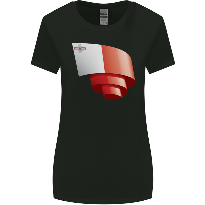 Curled Malta Flag Maltese Day Football Womens Wider Cut T-Shirt Black