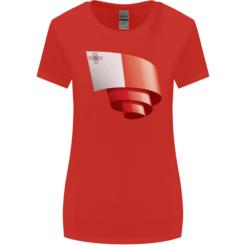 Curled Malta Flag Maltese Day Football Womens Wider Cut T-Shirt Red