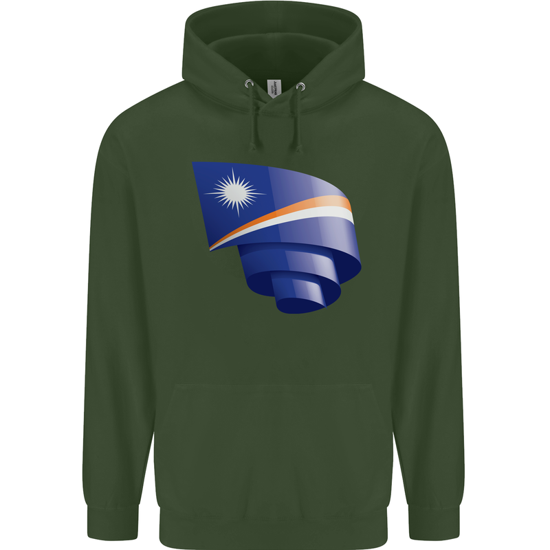 Curled Marshall Islands Flag Day Football Childrens Kids Hoodie Forest Green
