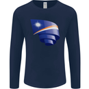 Curled Marshall Islands Flag Day Football Mens Long Sleeve T-Shirt Navy Blue
