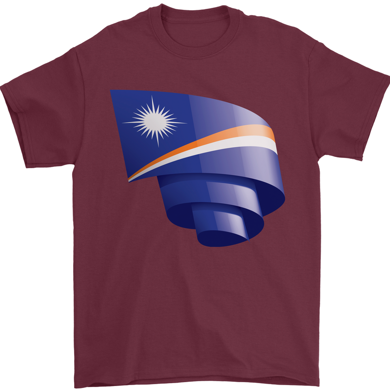 Curled Marshall Islands Flag Day Football Mens T-Shirt 100% Cotton Maroon