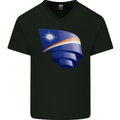 Curled Marshall Islands Flag Day Football Mens V-Neck Cotton T-Shirt Black