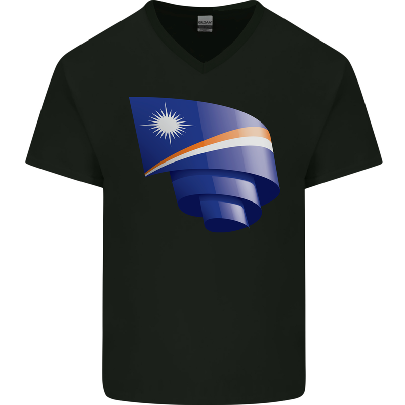 Curled Marshall Islands Flag Day Football Mens V-Neck Cotton T-Shirt Black