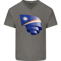 Curled Marshall Islands Flag Day Football Mens V-Neck Cotton T-Shirt Charcoal