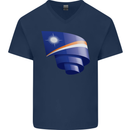 Curled Marshall Islands Flag Day Football Mens V-Neck Cotton T-Shirt Navy Blue
