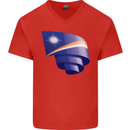 Curled Marshall Islands Flag Day Football Mens V-Neck Cotton T-Shirt Red