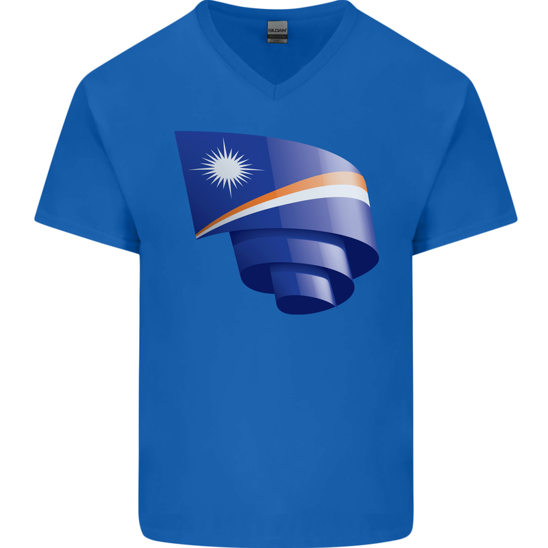 Curled Marshall Islands Flag Day Football Mens V-Neck Cotton T-Shirt Royal Blue