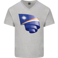 Curled Marshall Islands Flag Day Football Mens V-Neck Cotton T-Shirt Sports Grey