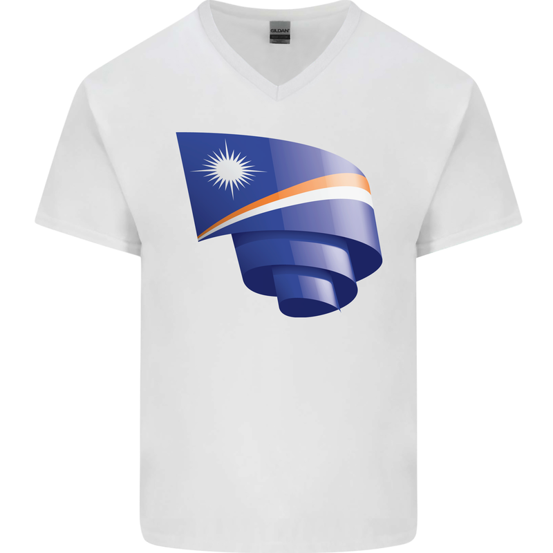 Curled Marshall Islands Flag Day Football Mens V-Neck Cotton T-Shirt White