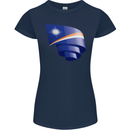 Curled Marshall Islands Flag Day Football Womens Petite Cut T-Shirt Navy Blue