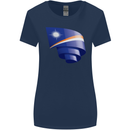 Curled Marshall Islands Flag Day Football Womens Wider Cut T-Shirt Navy Blue