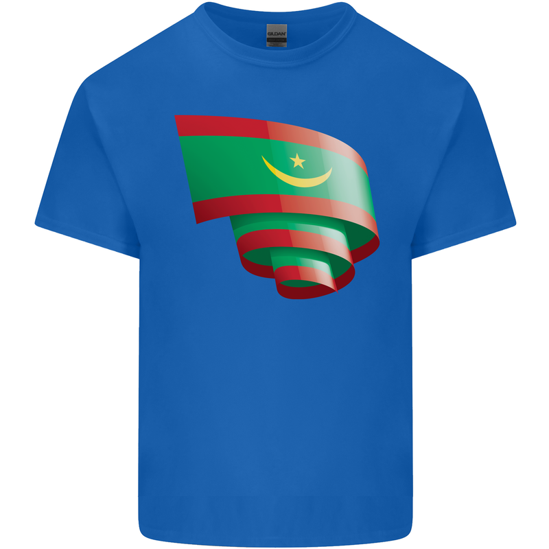 Curled Mauritania Flag Mauritanian Day Football Kids T-Shirt Childrens Royal Blue