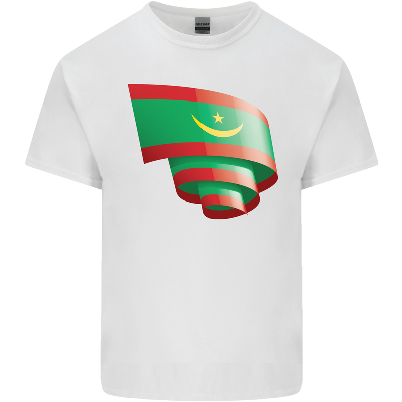 Curled Mauritania Flag Mauritanian Day Football Kids T-Shirt Childrens White