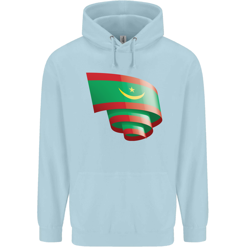 Curled Mauritania Flag Mauritanian Day Football Mens 80% Cotton Hoodie Light Blue