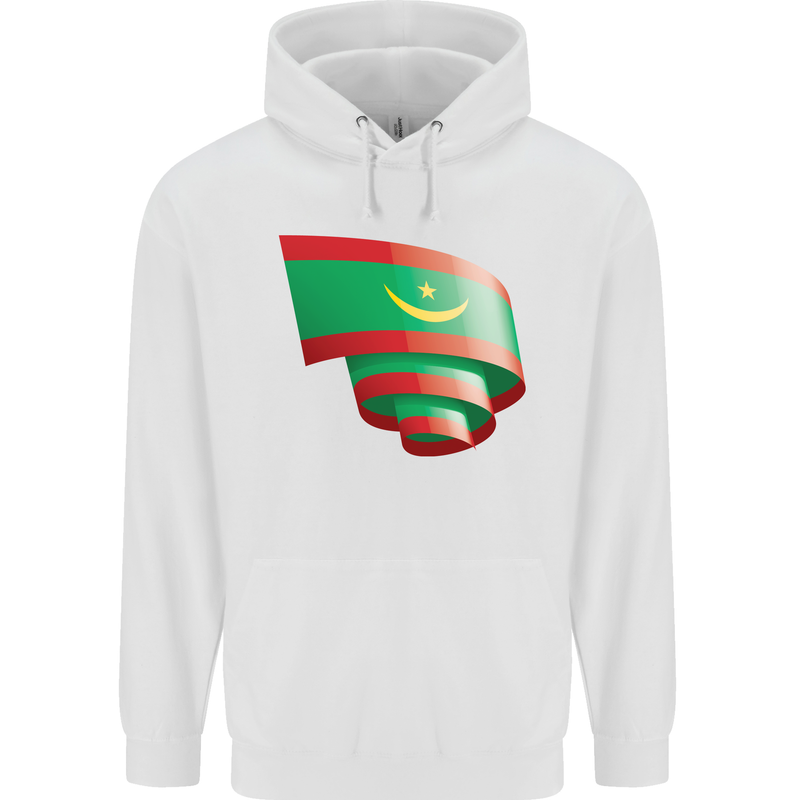 Curled Mauritania Flag Mauritanian Day Football Mens 80% Cotton Hoodie White
