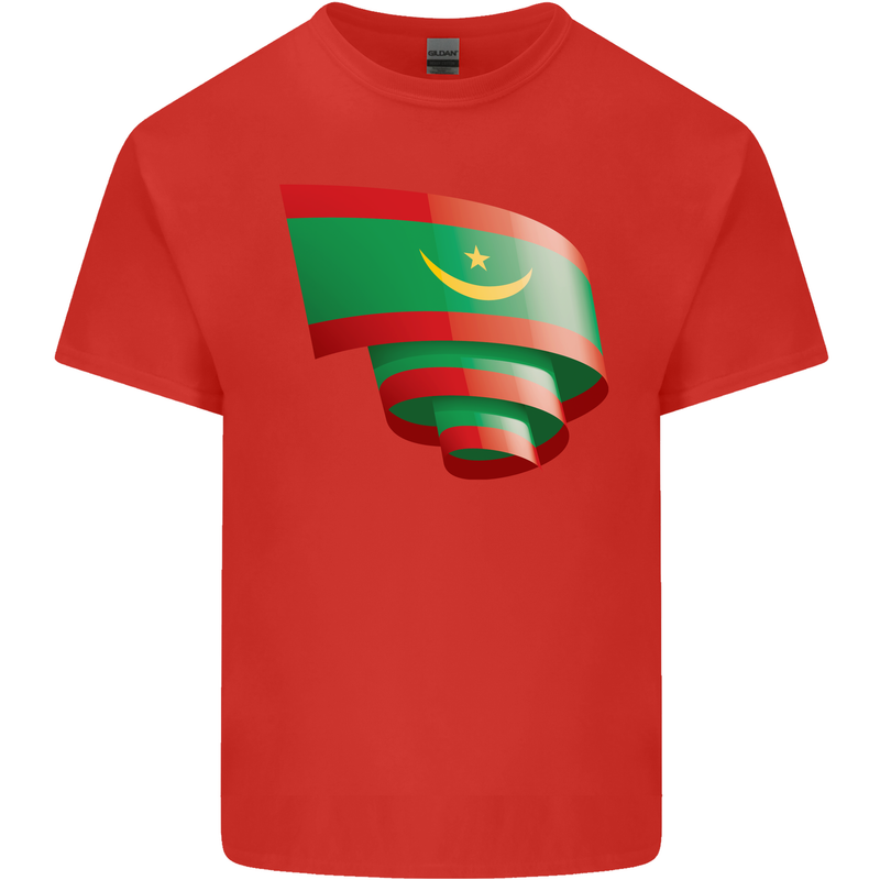 Curled Mauritania Flag Mauritanian Day Football Mens Cotton T-Shirt Tee Top Red