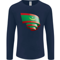 Curled Mauritania Flag Mauritanian Day Football Mens Long Sleeve T-Shirt Navy Blue
