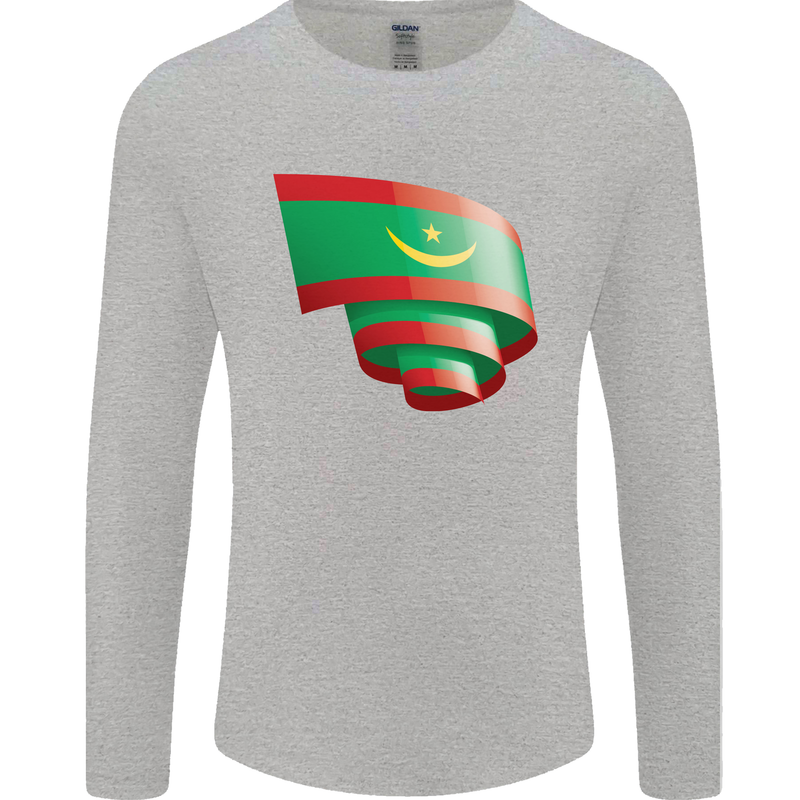 Curled Mauritania Flag Mauritanian Day Football Mens Long Sleeve T-Shirt Sports Grey