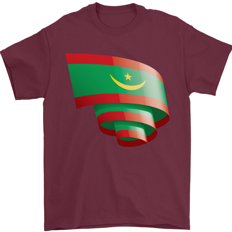 Curled Mauritania Flag Mauritanian Day Football Mens T-Shirt 100% Cotton Maroon