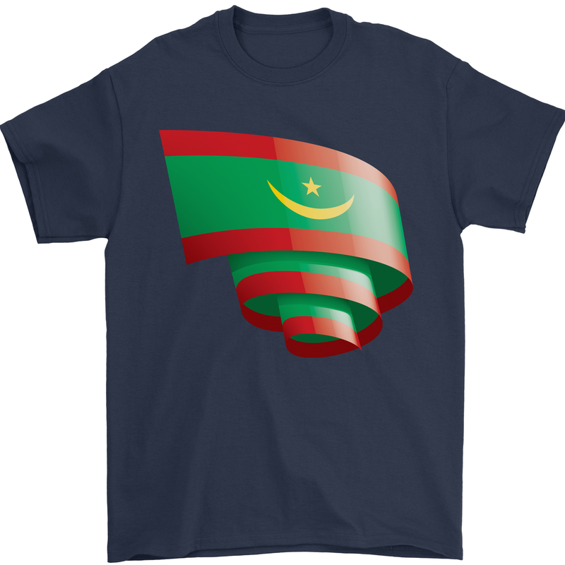 Curled Mauritania Flag Mauritanian Day Football Mens T-Shirt 100% Cotton Navy Blue