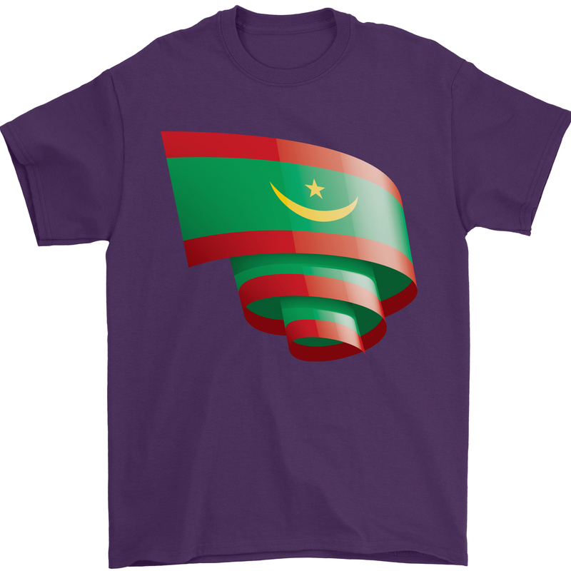 Curled Mauritania Flag Mauritanian Day Football Mens T-Shirt 100% Cotton Purple