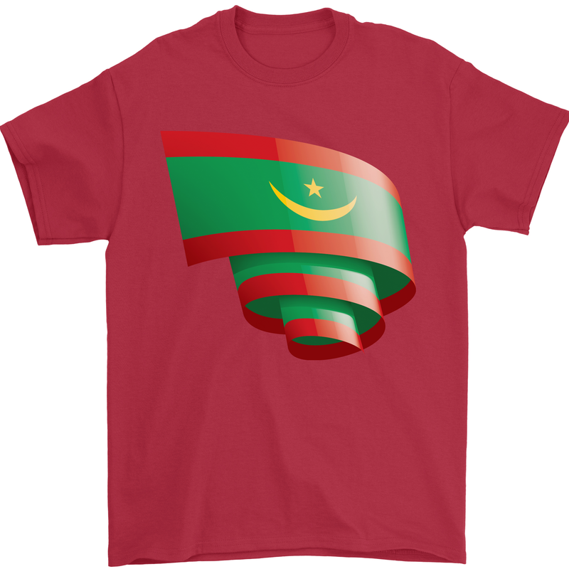 Curled Mauritania Flag Mauritanian Day Football Mens T-Shirt 100% Cotton Red