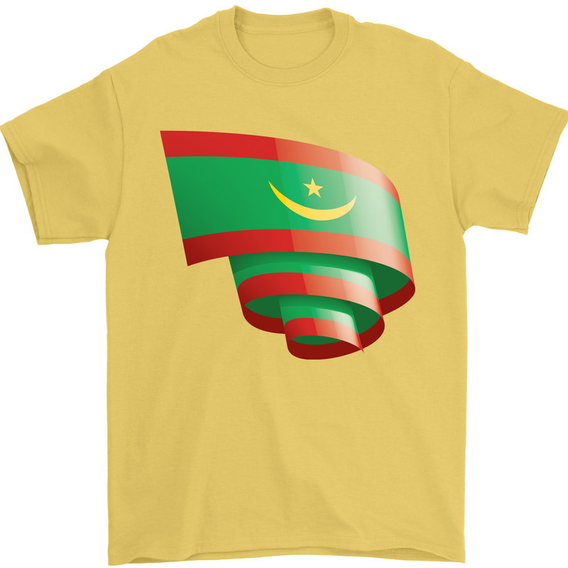 Curled Mauritania Flag Mauritanian Day Football Mens T-Shirt 100% Cotton Yellow