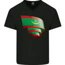 Curled Mauritania Flag Mauritanian Day Football Mens V-Neck Cotton T-Shirt Black