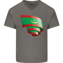 Curled Mauritania Flag Mauritanian Day Football Mens V-Neck Cotton T-Shirt Charcoal