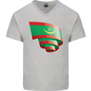 Curled Mauritania Flag Mauritanian Day Football Mens V-Neck Cotton T-Shirt Sports Grey