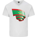 Curled Mauritania Flag Mauritanian Day Football Mens V-Neck Cotton T-Shirt White