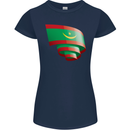 Curled Mauritania Flag Mauritanian Day Football Womens Petite Cut T-Shirt Navy Blue