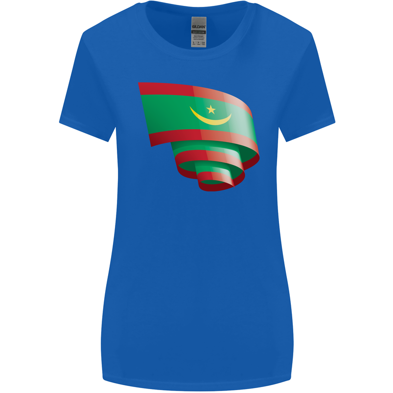 Curled Mauritania Flag Mauritanian Day Football Womens Wider Cut T-Shirt Royal Blue