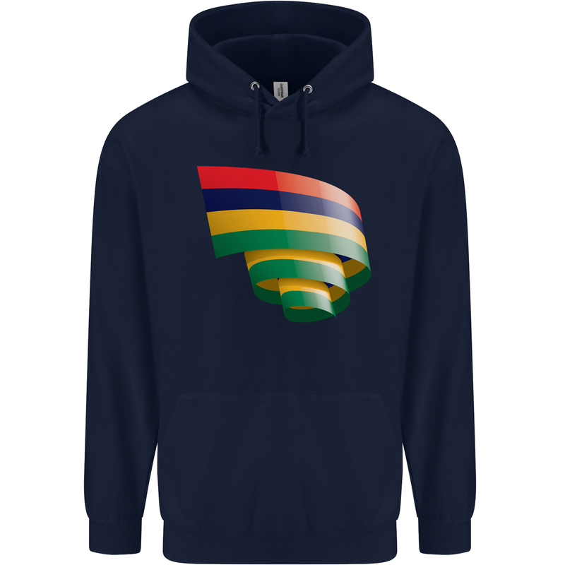 Curled Mauritius Flag Mauritians Day Football Childrens Kids Hoodie Navy Blue