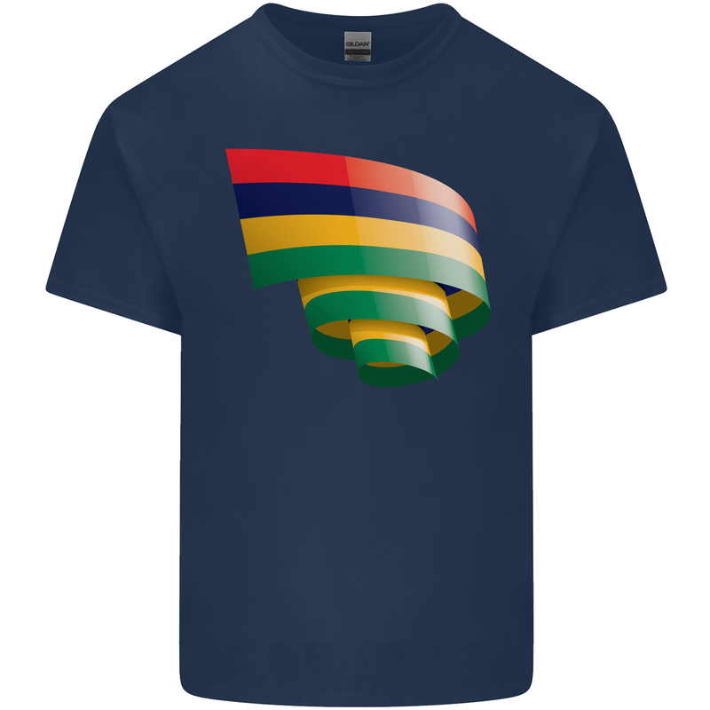Curled Mauritius Flag Mauritians Day Football Kids T-Shirt Childrens Navy Blue