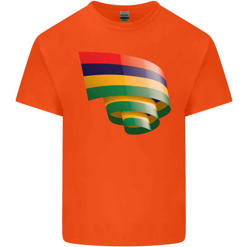 Curled Mauritius Flag Mauritians Day Football Kids T-Shirt Childrens Orange