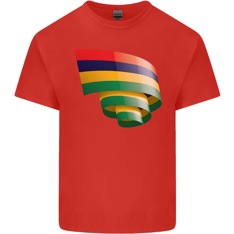 Curled Mauritius Flag Mauritians Day Football Kids T-Shirt Childrens Red