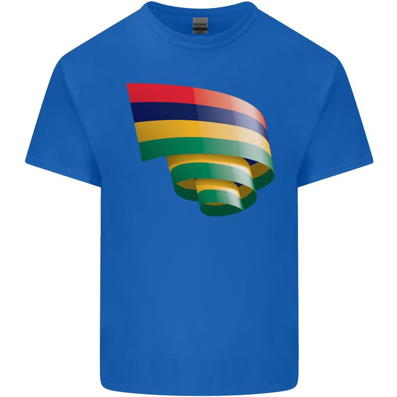 Curled Mauritius Flag Mauritians Day Football Kids T-Shirt Childrens Royal Blue