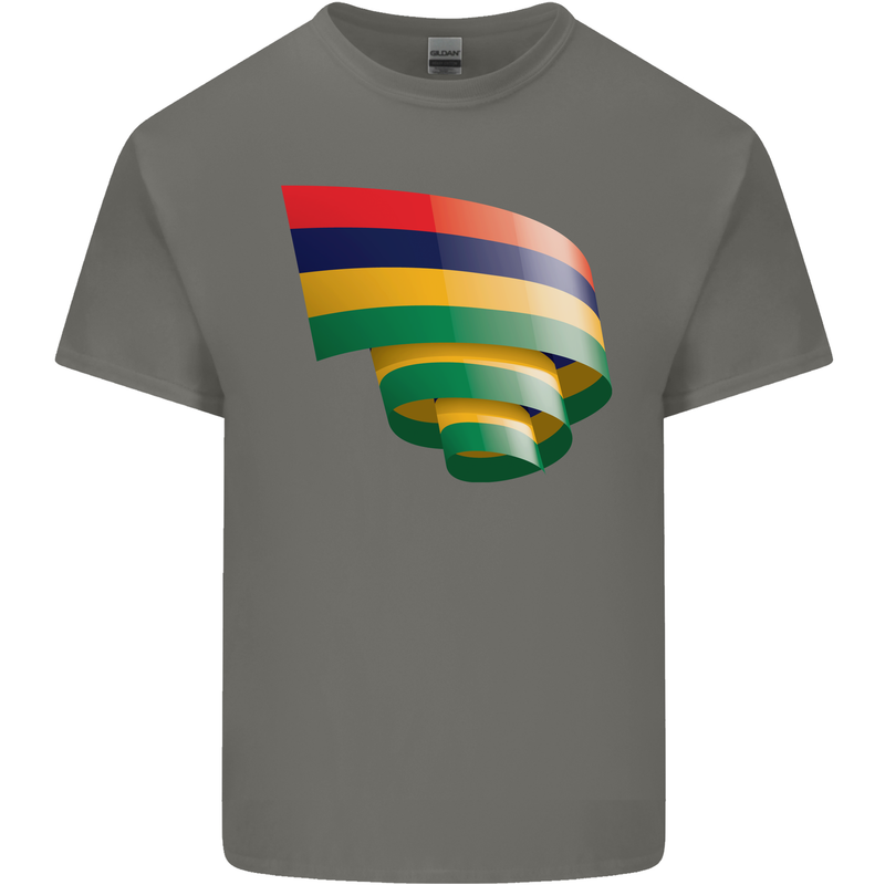 Curled Mauritius Flag Mauritians Day Football Mens Cotton T-Shirt Tee Top Charcoal