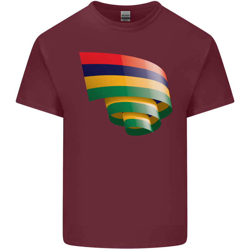 Curled Mauritius Flag Mauritians Day Football Mens Cotton T-Shirt Tee Top Maroon