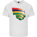 Curled Mauritius Flag Mauritians Day Football Mens Cotton T-Shirt Tee Top White