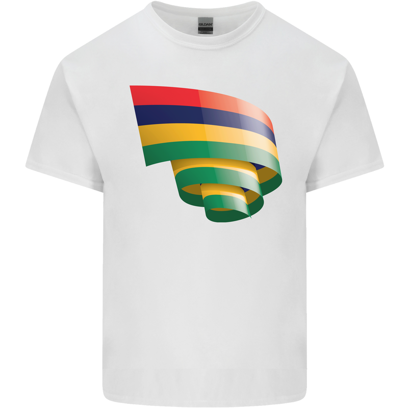 Curled Mauritius Flag Mauritians Day Football Mens Cotton T-Shirt Tee Top White