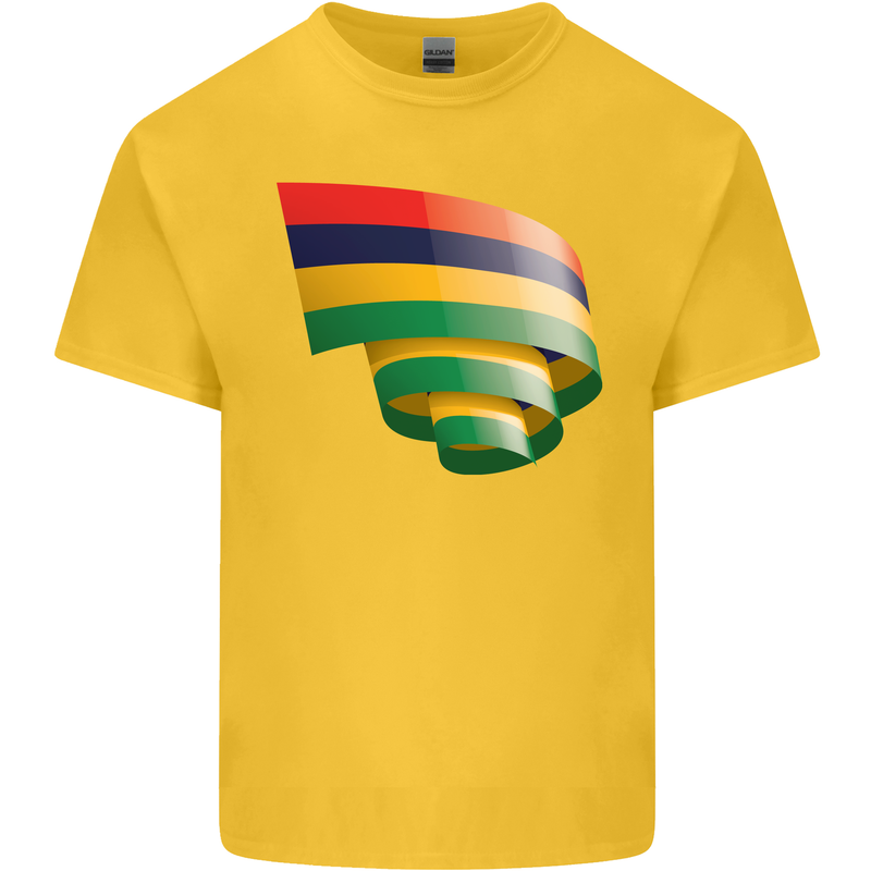 Curled Mauritius Flag Mauritians Day Football Mens Cotton T-Shirt Tee Top Yellow