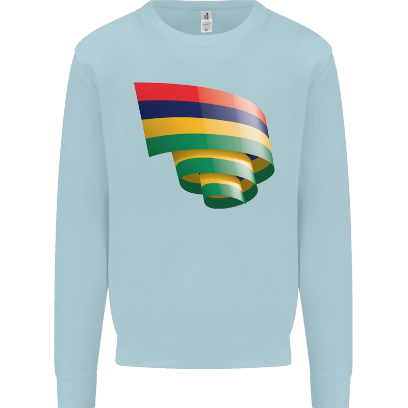 Curled Mauritius Flag Mauritians Day Football Mens Sweatshirt Jumper Light Blue
