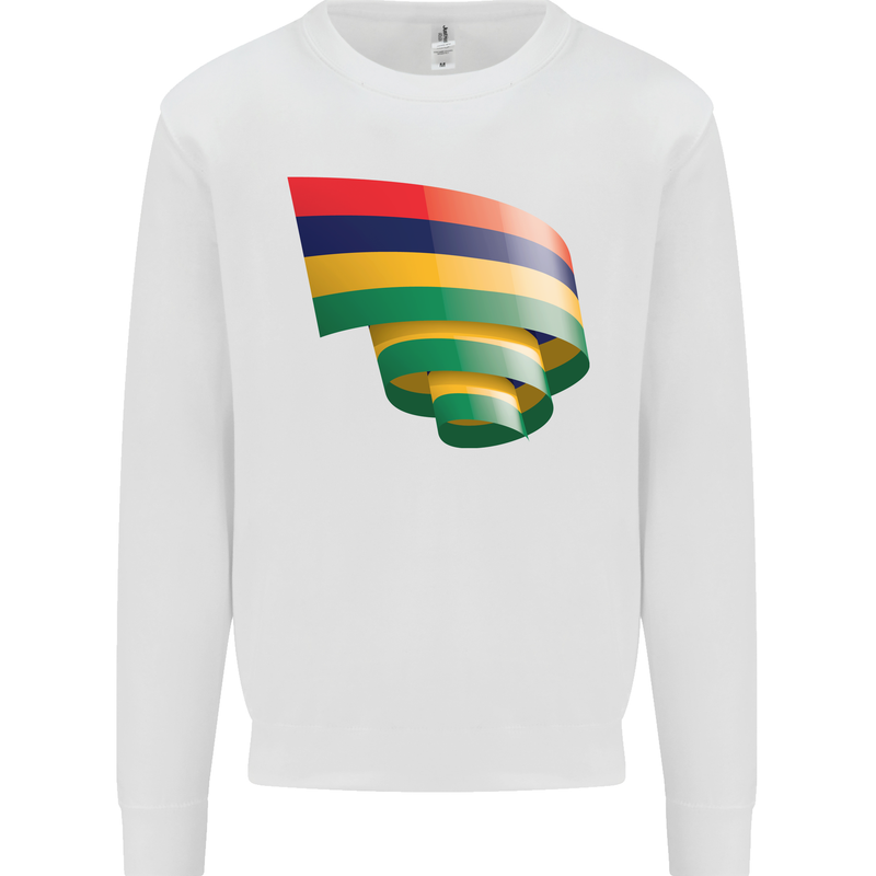 Curled Mauritius Flag Mauritians Day Football Mens Sweatshirt Jumper White