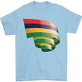 Curled Mauritius Flag Mauritians Day Football Mens T-Shirt 100% Cotton Light Blue