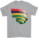 Curled Mauritius Flag Mauritians Day Football Mens T-Shirt 100% Cotton Sports Grey