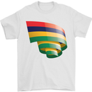 Curled Mauritius Flag Mauritians Day Football Mens T-Shirt 100% Cotton White