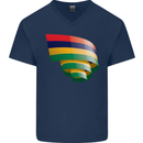 Curled Mauritius Flag Mauritians Day Football Mens V-Neck Cotton T-Shirt Navy Blue